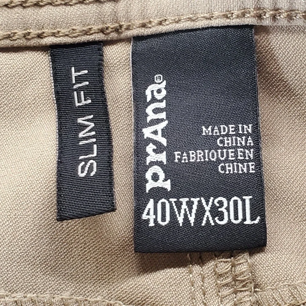 Prana Pants Mens 40x30 Tan Slim Fit Hiking Outdoor Casual Performance Golf Khaki
